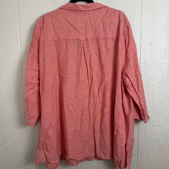 Catherines Button Front Half Sleeve Linen Blend Shirt Coral Pink Size 3X 26/28 - Picture 6 of 7